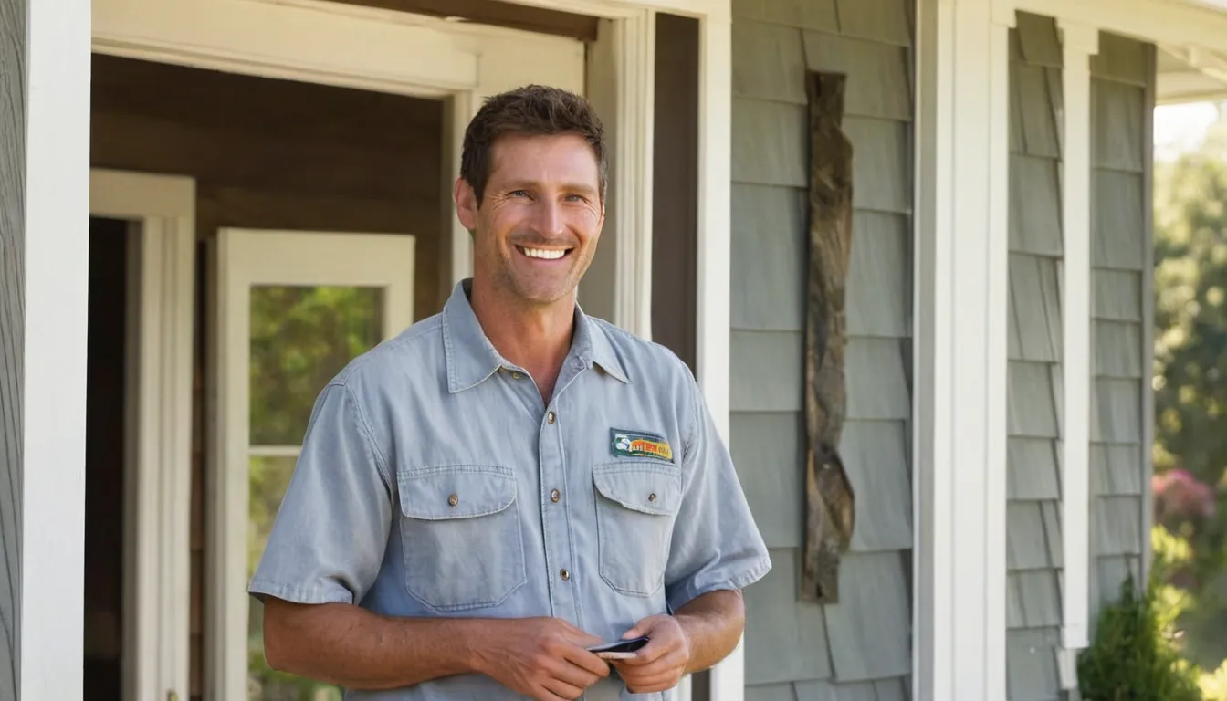 A friendly provider talking with a homeowner at the front door of a Wixom home